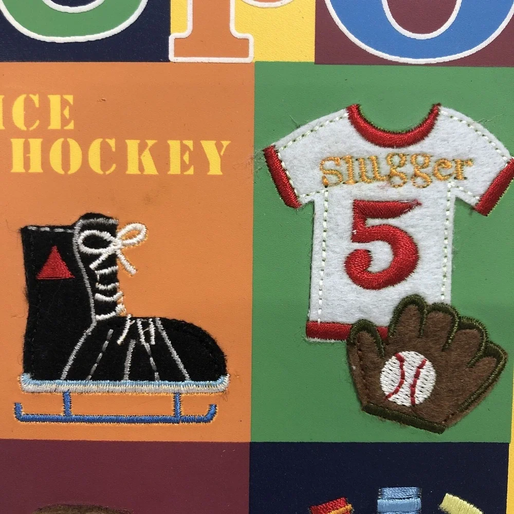 Sports‎ Textured Fabric Wall Hanging Square Hockey Baseball Football Soccer 9x9